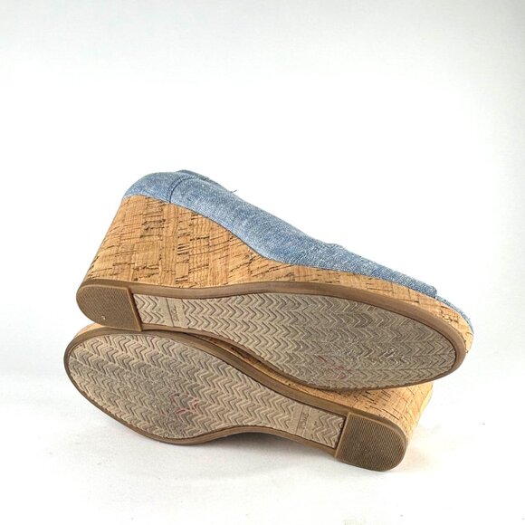 TOMS Claudine Blue Denim Cork Wedge Sandals - Size 9.5 - Picture 11 of 12